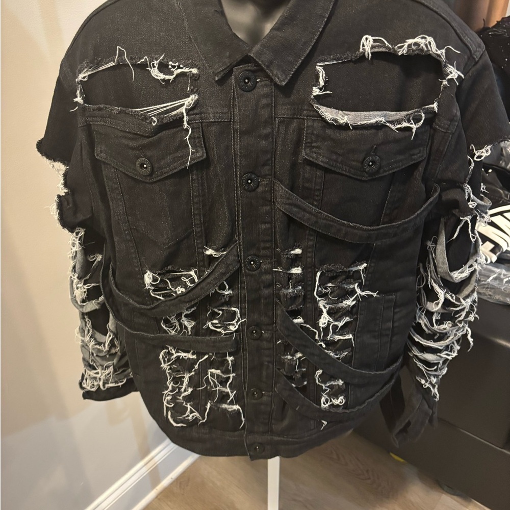 Mens Kloud9 Brand Denim Ripped Jacket - Sizes Vary - Washed Black & White